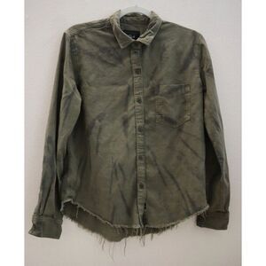 Rails 702-725-2911 Women Sz S Olive Black Tie Dye Ingrid Raw Hem Button-Up Shirt